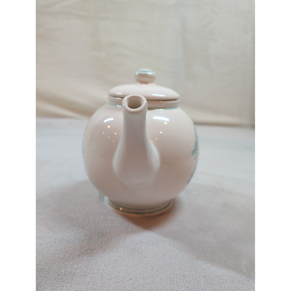 Katie Mandy Home Sweet Home Ceramic Teapot White Teal Floral Cottagecore - Picture 3 of 8